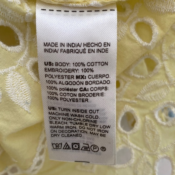 Chico's Yellow Eyelet Blouse with Brown Beaded Trim - Picture 6 of 9